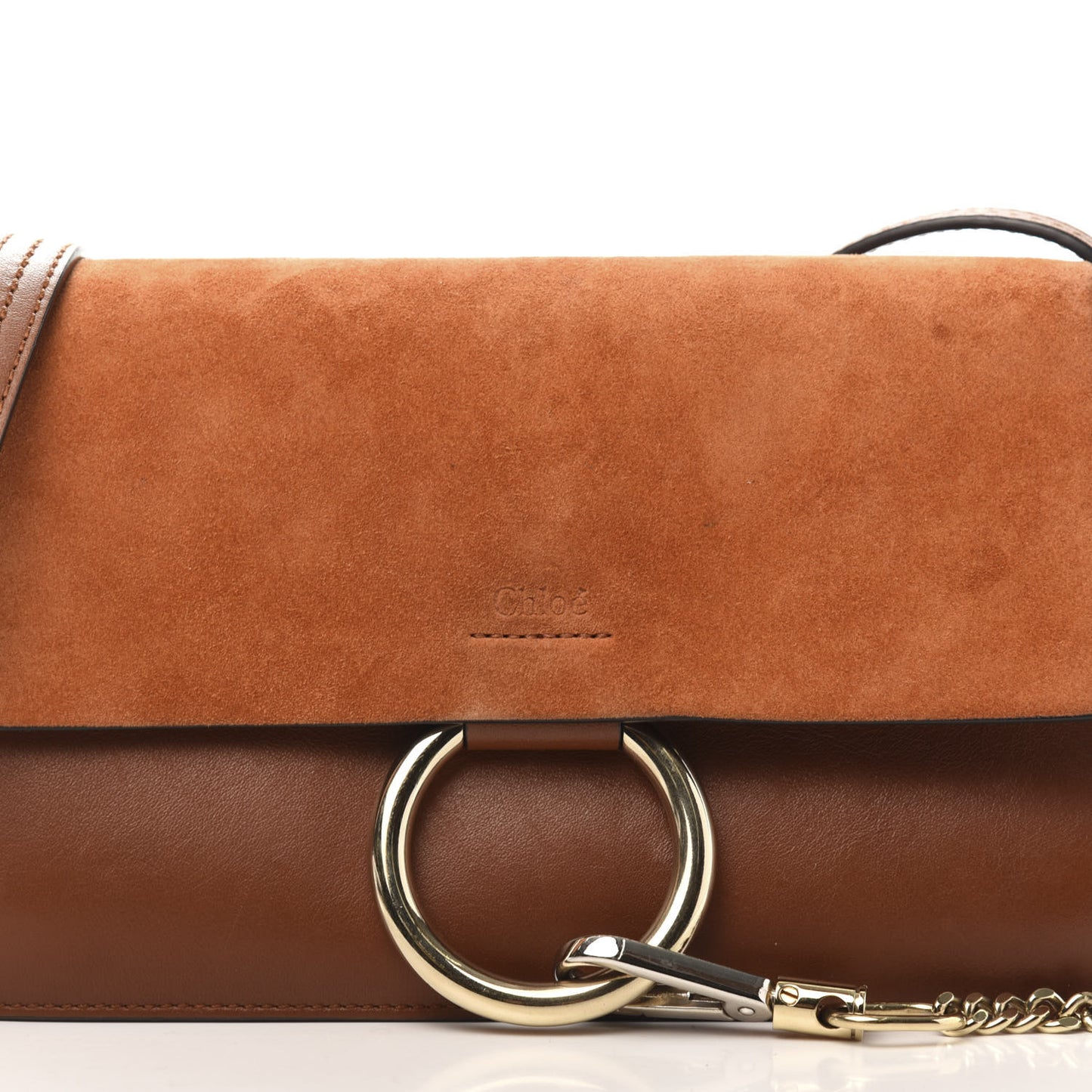 Suede Calfskin Small Faye Shoulder Bag Tobacco