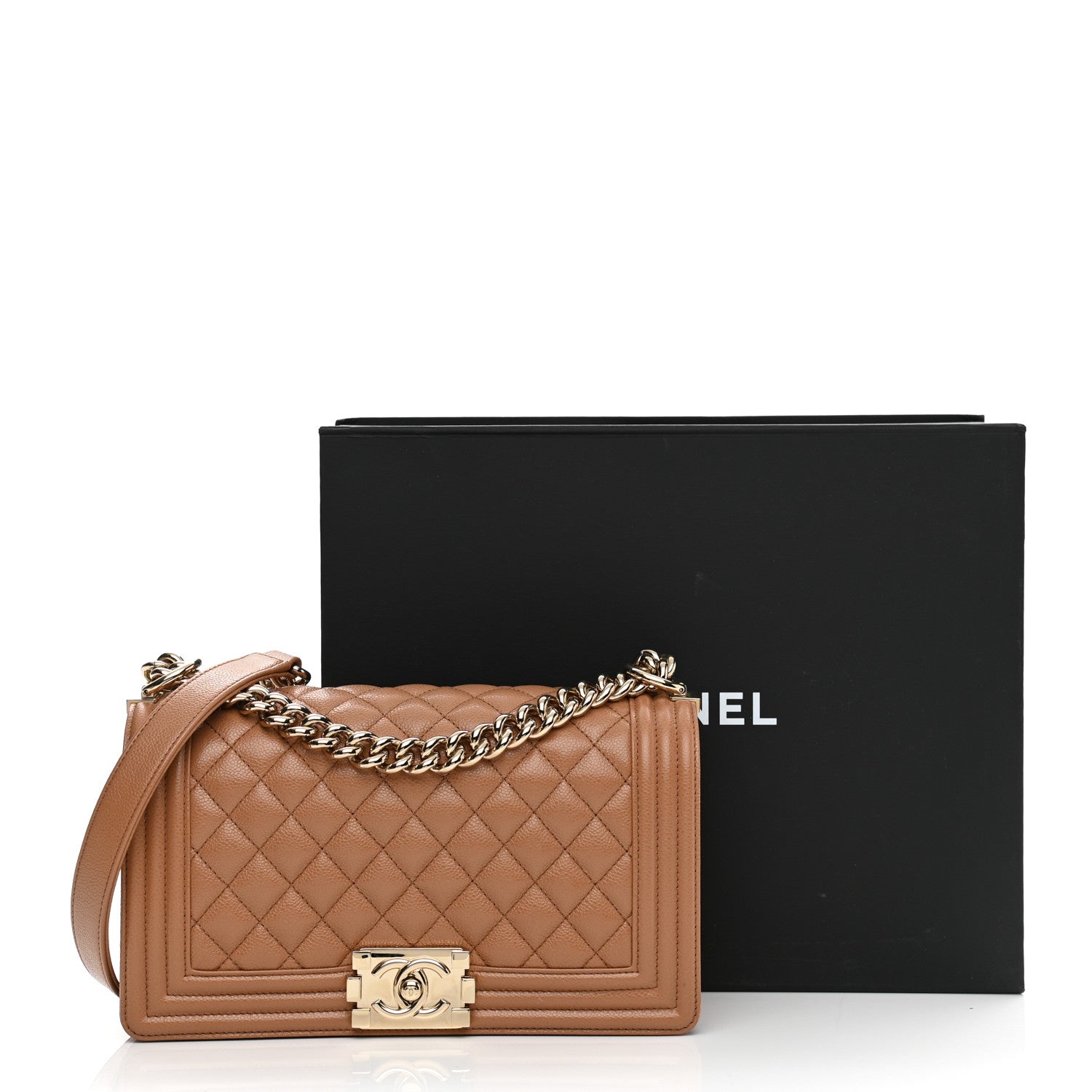 Chanel Caviar Quilted Medium Boy Flap Light Brown 9 of 9