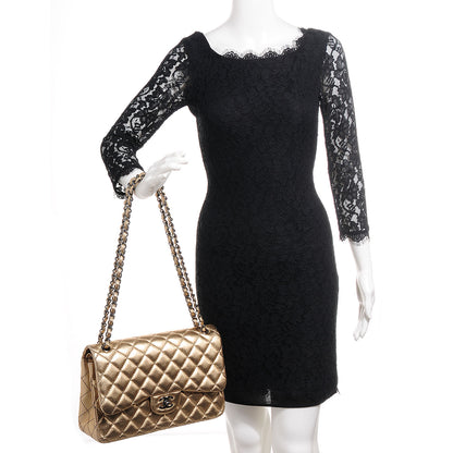Chanel Metallic Washed Lambskin Quilted Jumbo Double Flap Dark Gold Black 2 of 8
