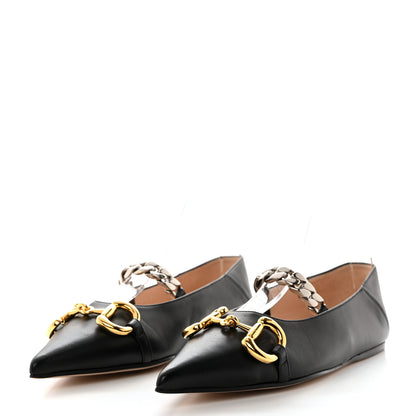 Gucci Nappa Lumiere Deva Horsebit Chain Embellished Flats 36.5 Black 3 of 9