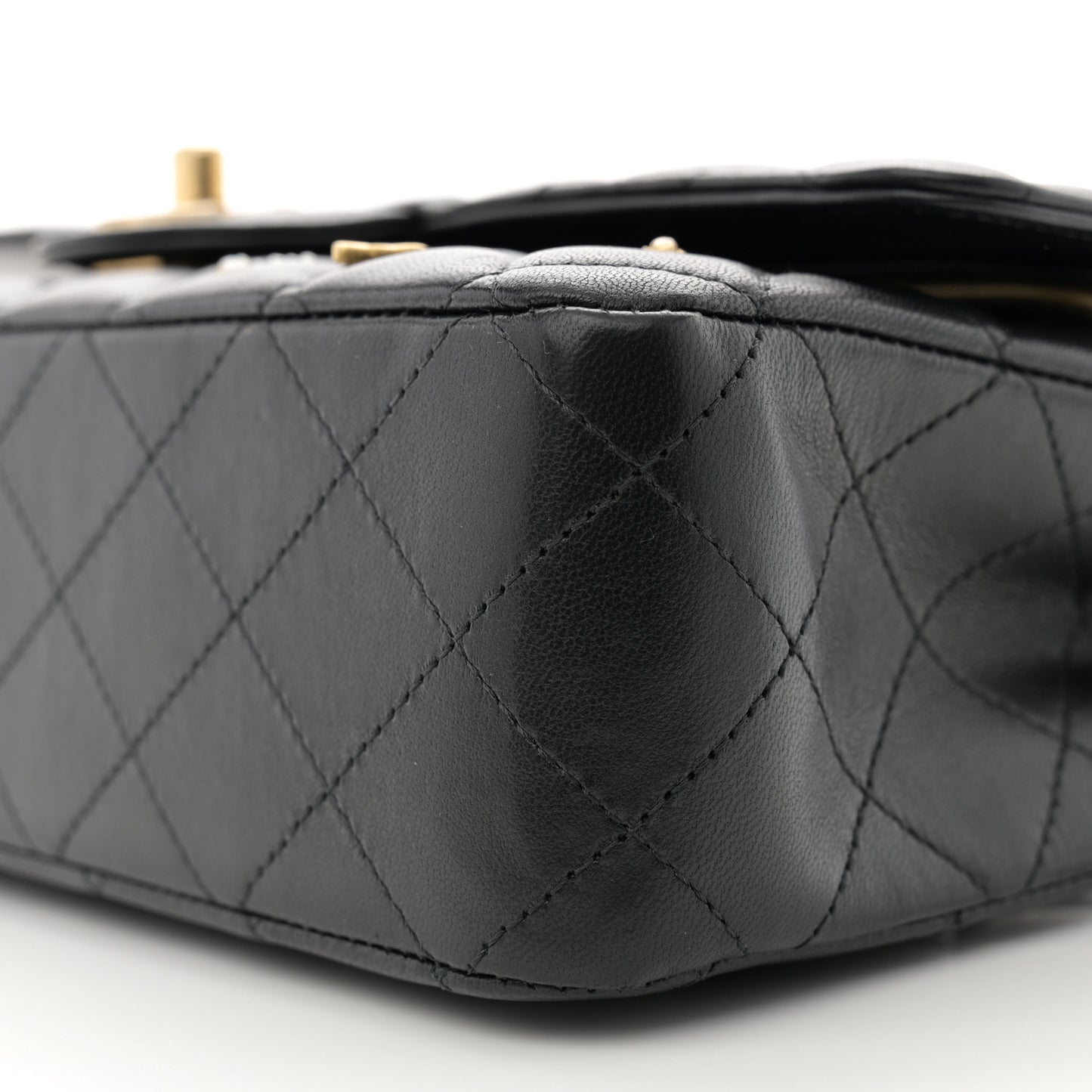 Lambskin Quilted Medium Rue Cambon Charms Double Flap Black
