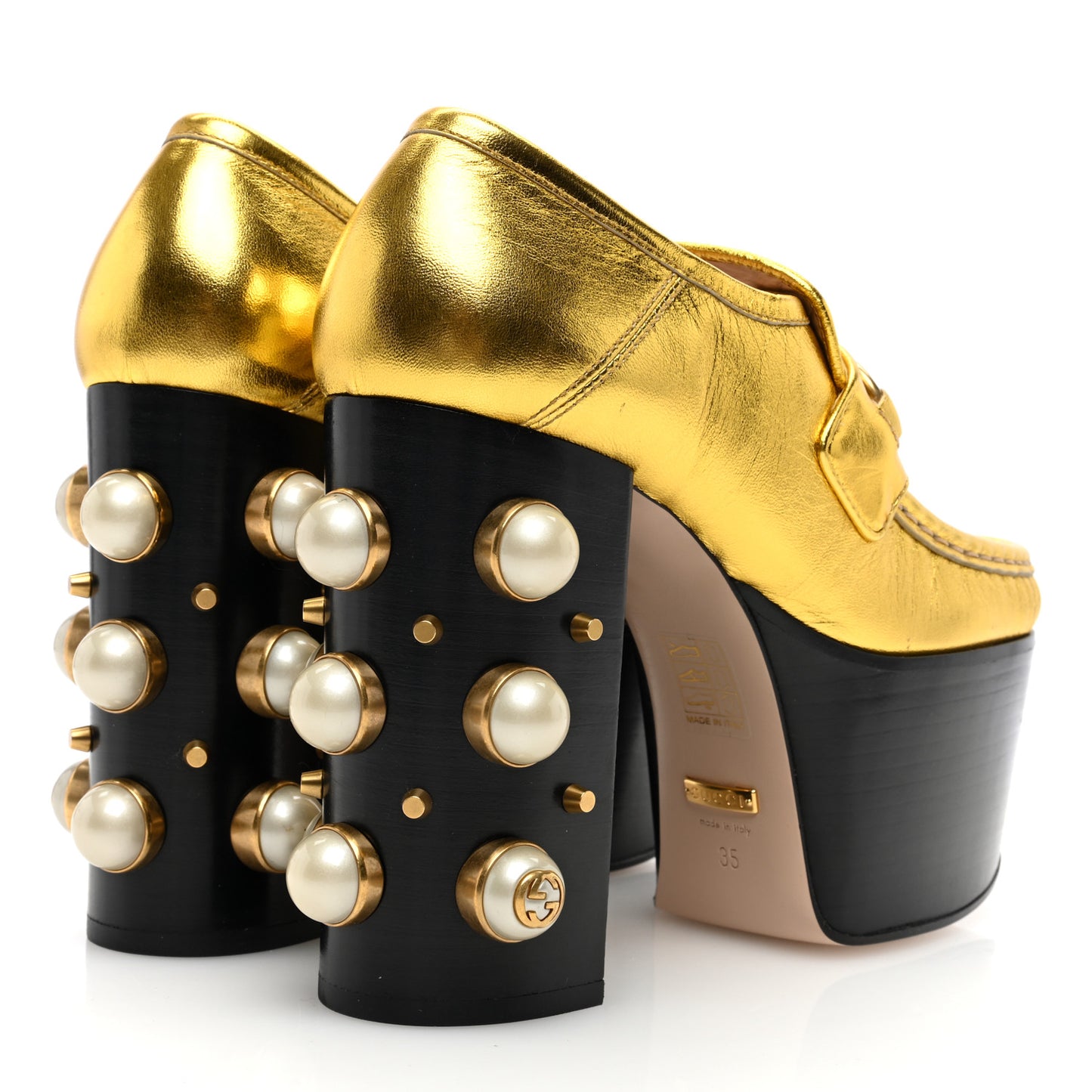 Malaga Kid Pearl Studded Vegas Platform Loafers 35 Black Gold