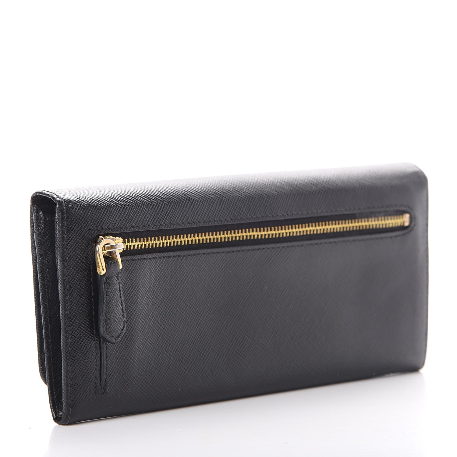 Prada Saffiano Metal Continental Flap Wallet Black 2 of 10