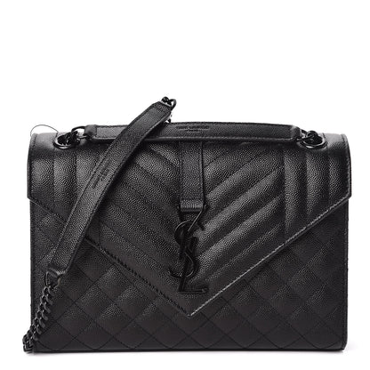 Saint Laurent Grain De Poudre Textured Mixed Matelasse Triquilt Medium Monogram Satchel Black 1 of 11