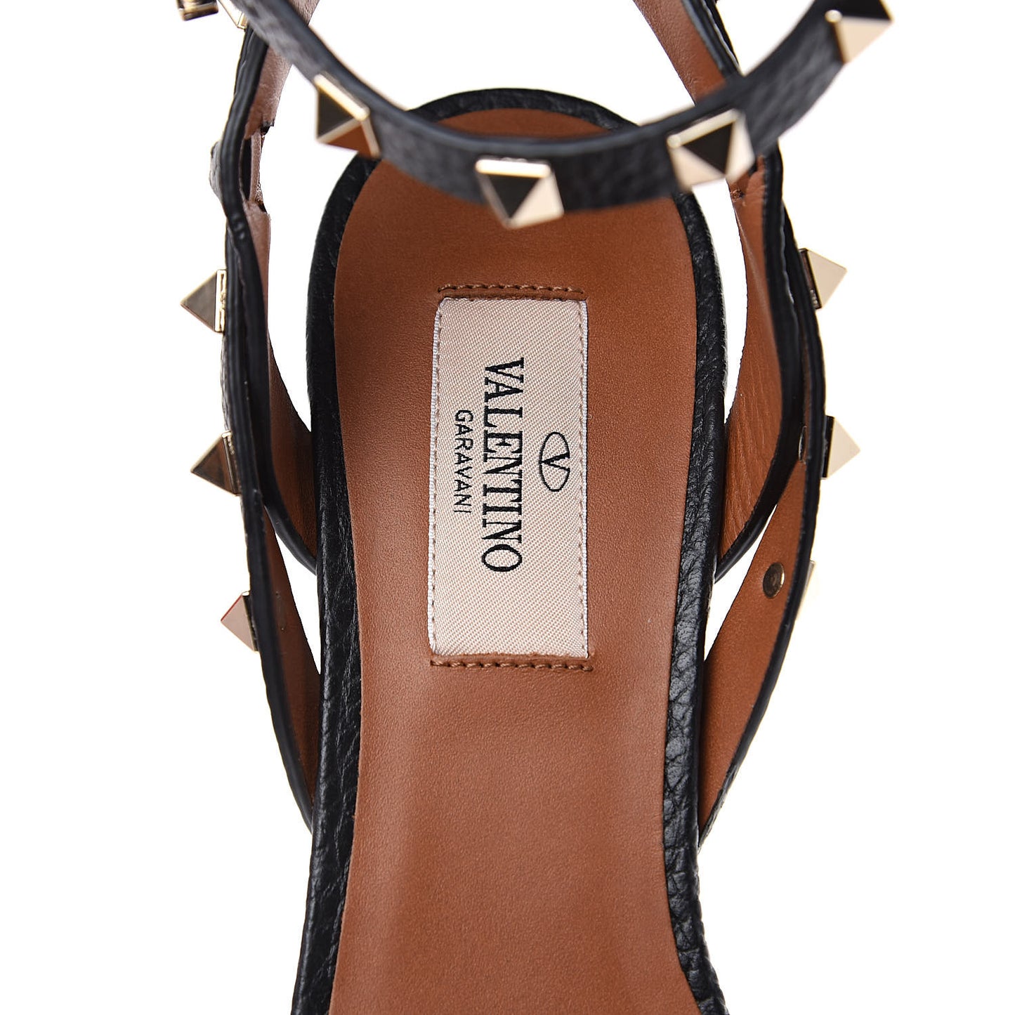 Pebbled Calfskin Rockstud Ankle Strap 60mm Sandals 37 Black Light Cuir