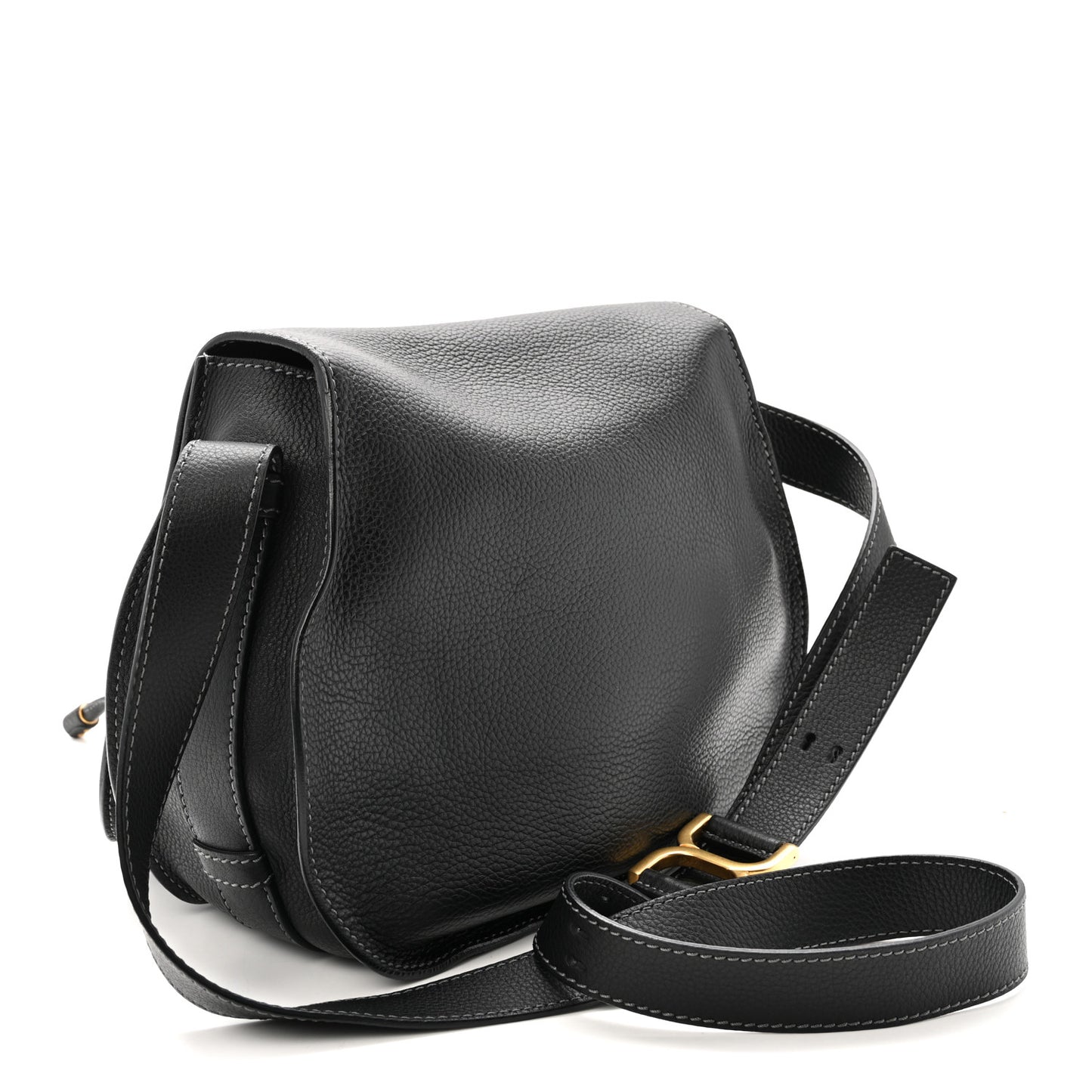 Calfskin Medium Marcie Round Crossbody Bag Black