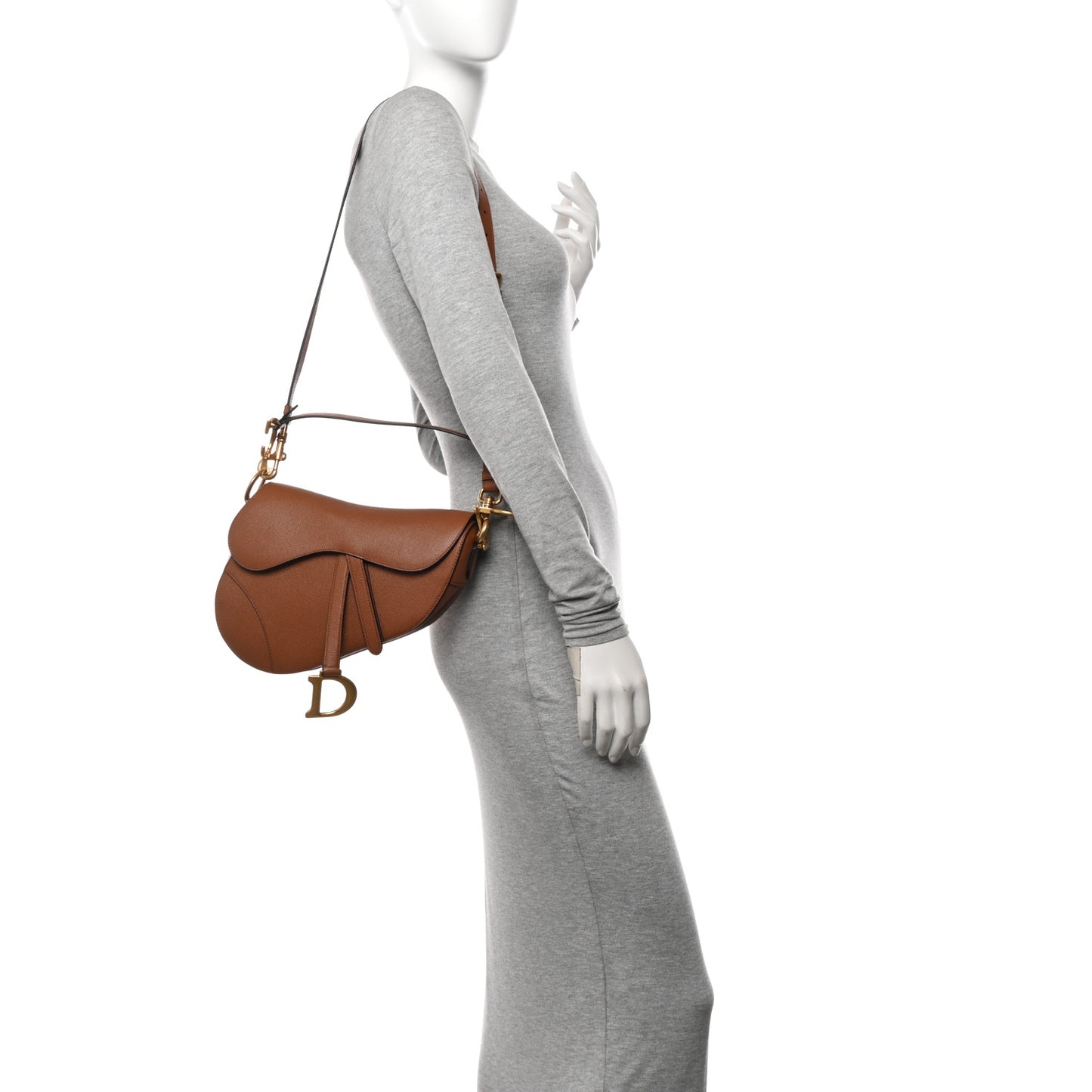 Grained Calfskin Saddle Bag With Strap Camello