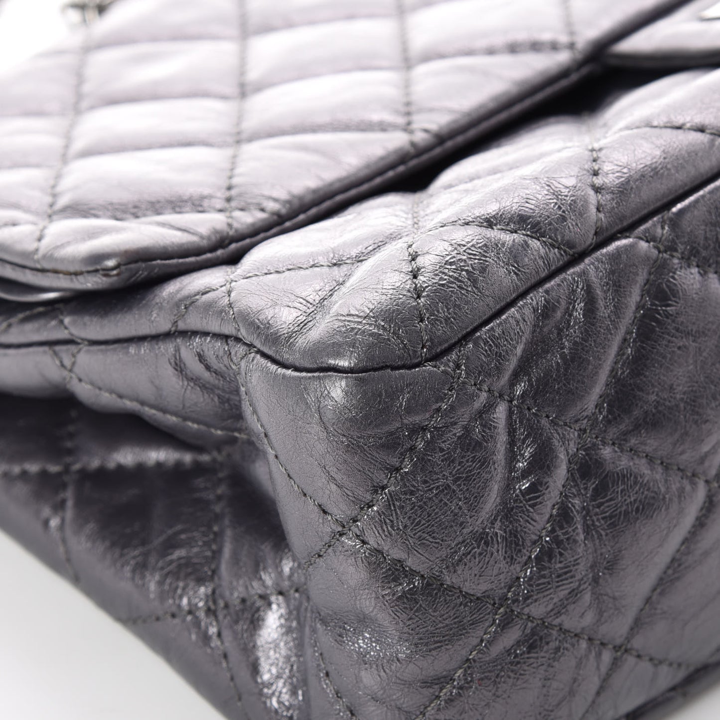 Metallic Aged Calfskin Quilted 2.55 Reissue 227 Flap Dark Silver