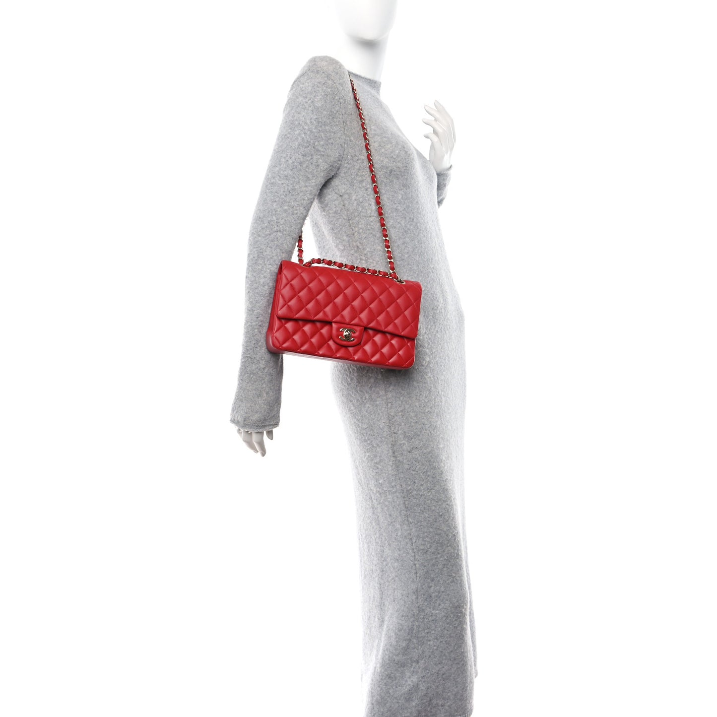 Lambskin Quilted Medium Double Flap Red