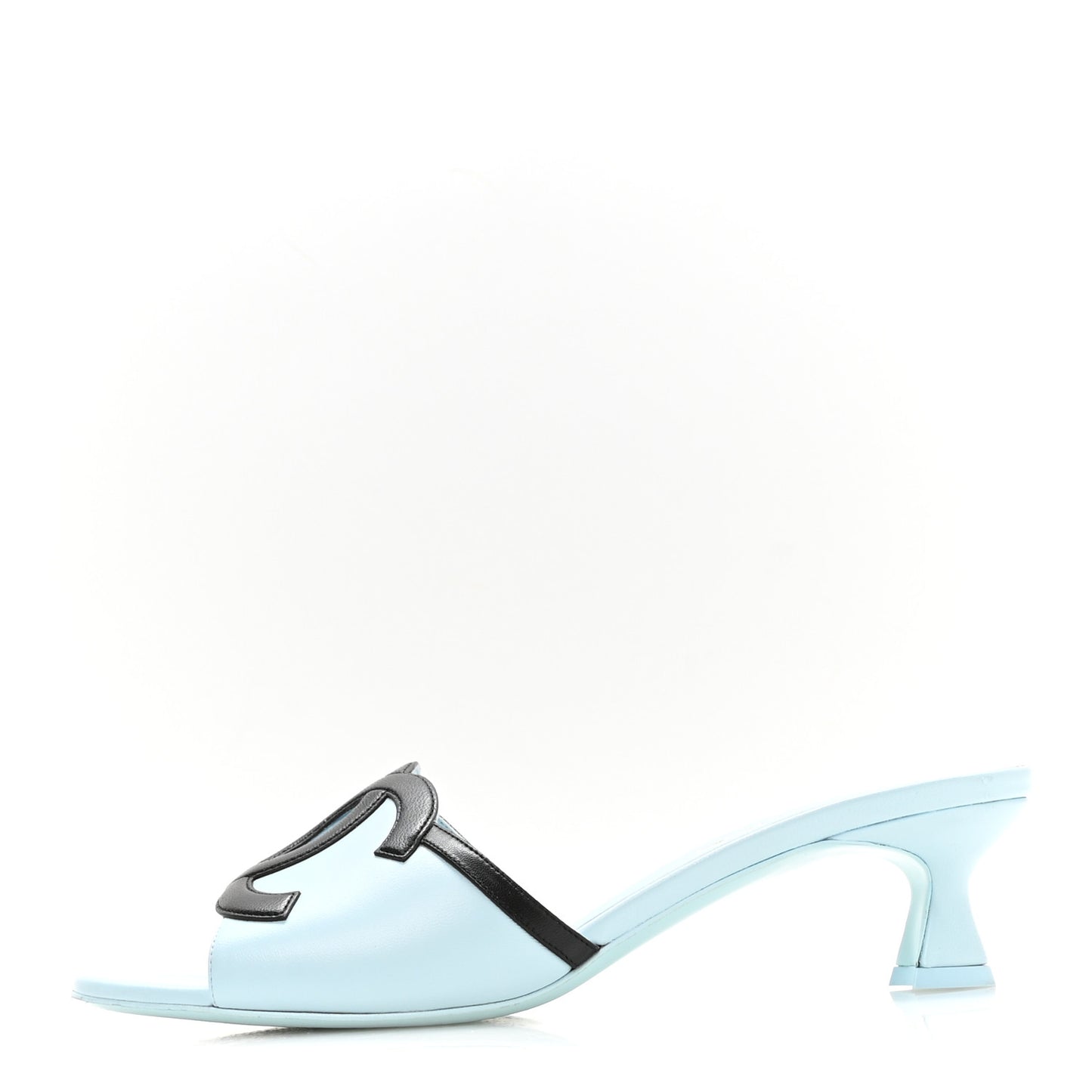 Lambskin CC Cutout Mules 38.5 Beige Black