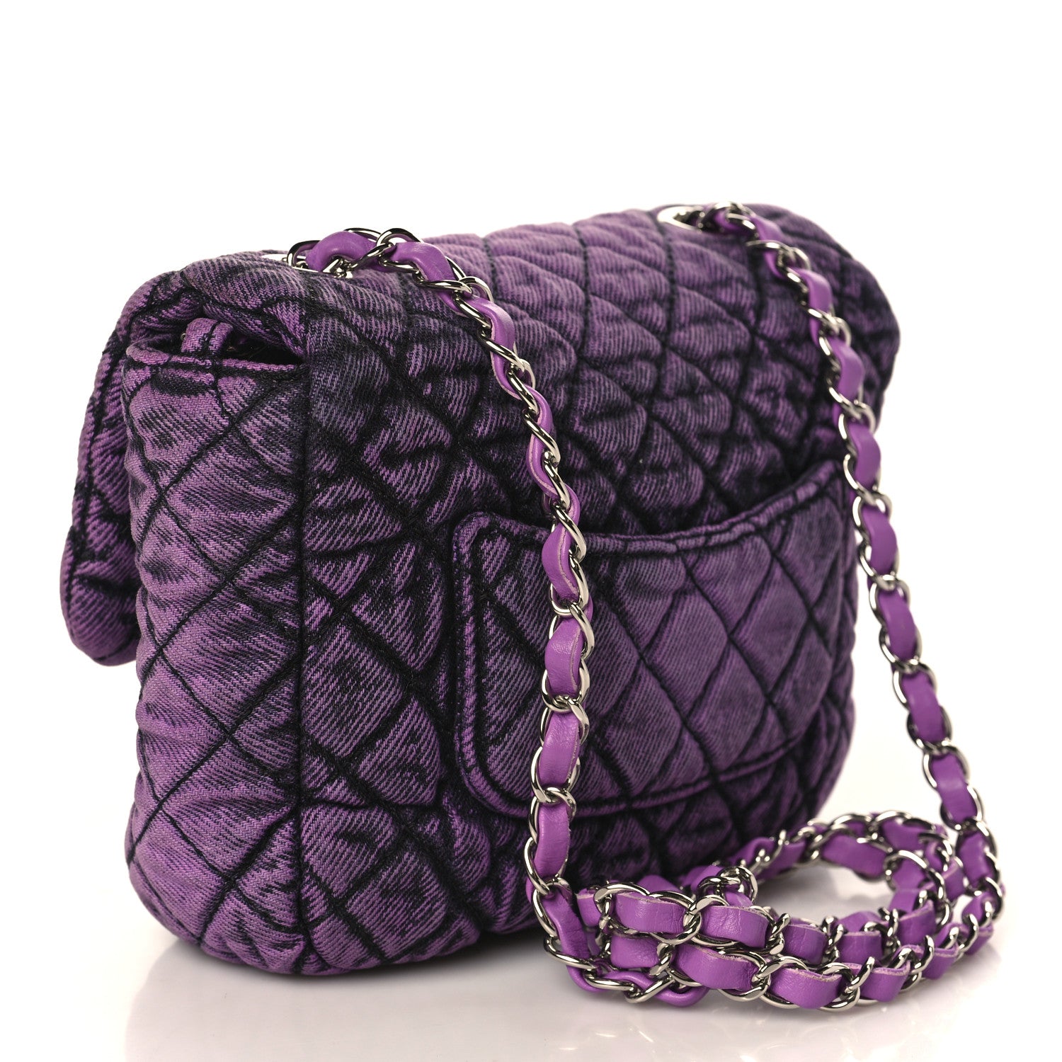 Chanel Washed Denim Quilted Small Denimpression Flap Violet Purple Black 3 of 9