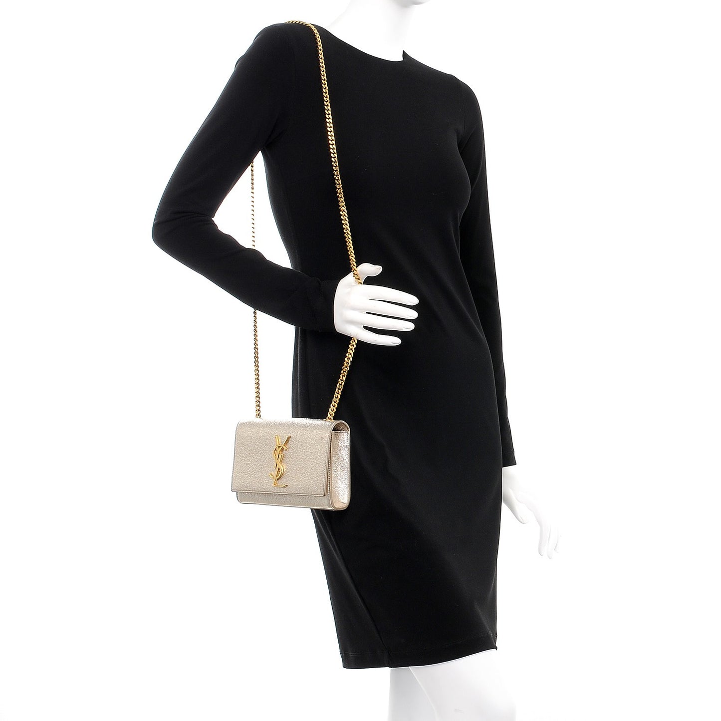 Metallic Calfskin Small Classic Monogram Kate Satchel Pale Gold