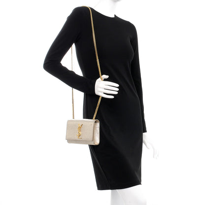 Saint Laurent Metallic Calfskin Small Classic Monogram Kate Satchel Pale Gold 2 of 10