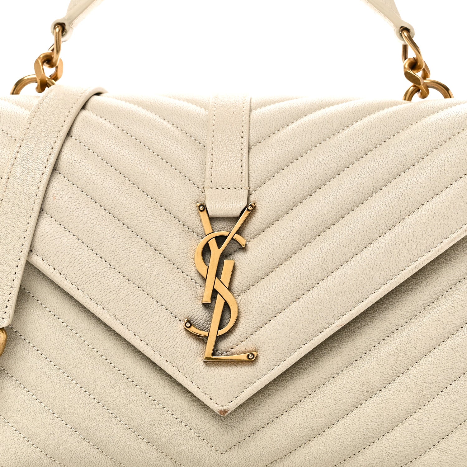 Saint Laurent Sheepskin Matelasse Chevron Monogram Medium College Bag Crema Soft 8 of 11