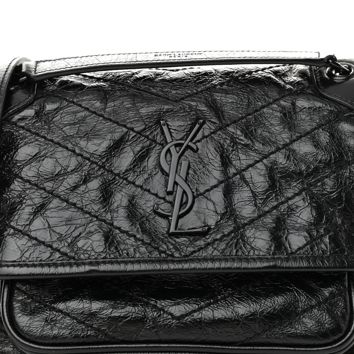 Saint Laurent Crinkled Calfskin Matelasse Monogram Baby Niki Chain Satchel Black 8 of 10