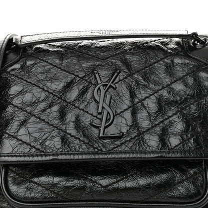 Saint Laurent Crinkled Calfskin Matelasse Monogram Baby Niki Chain Satchel Black 8 of 10