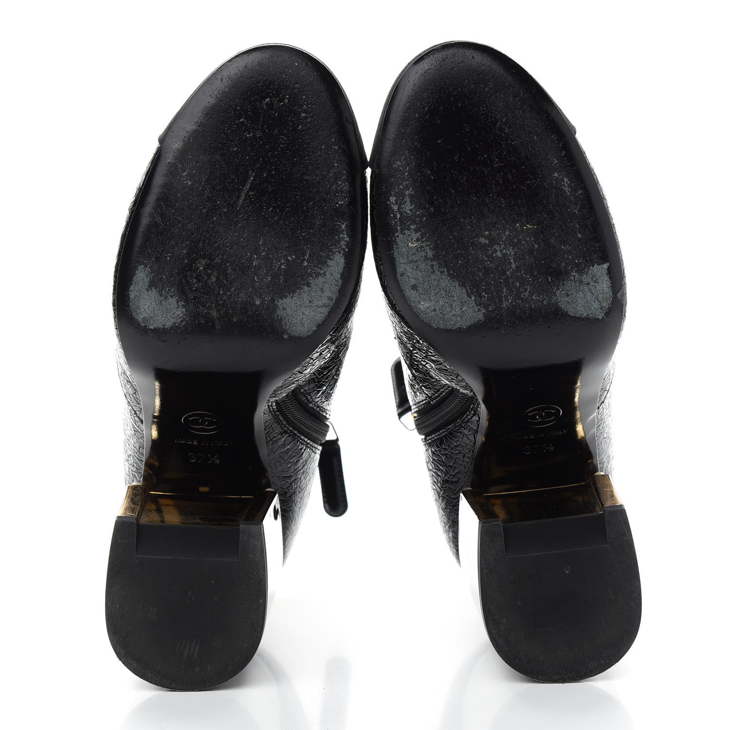 Chanel Patent Pearl Cap Toe Ankle Boots 37.5 Black 5 of 8