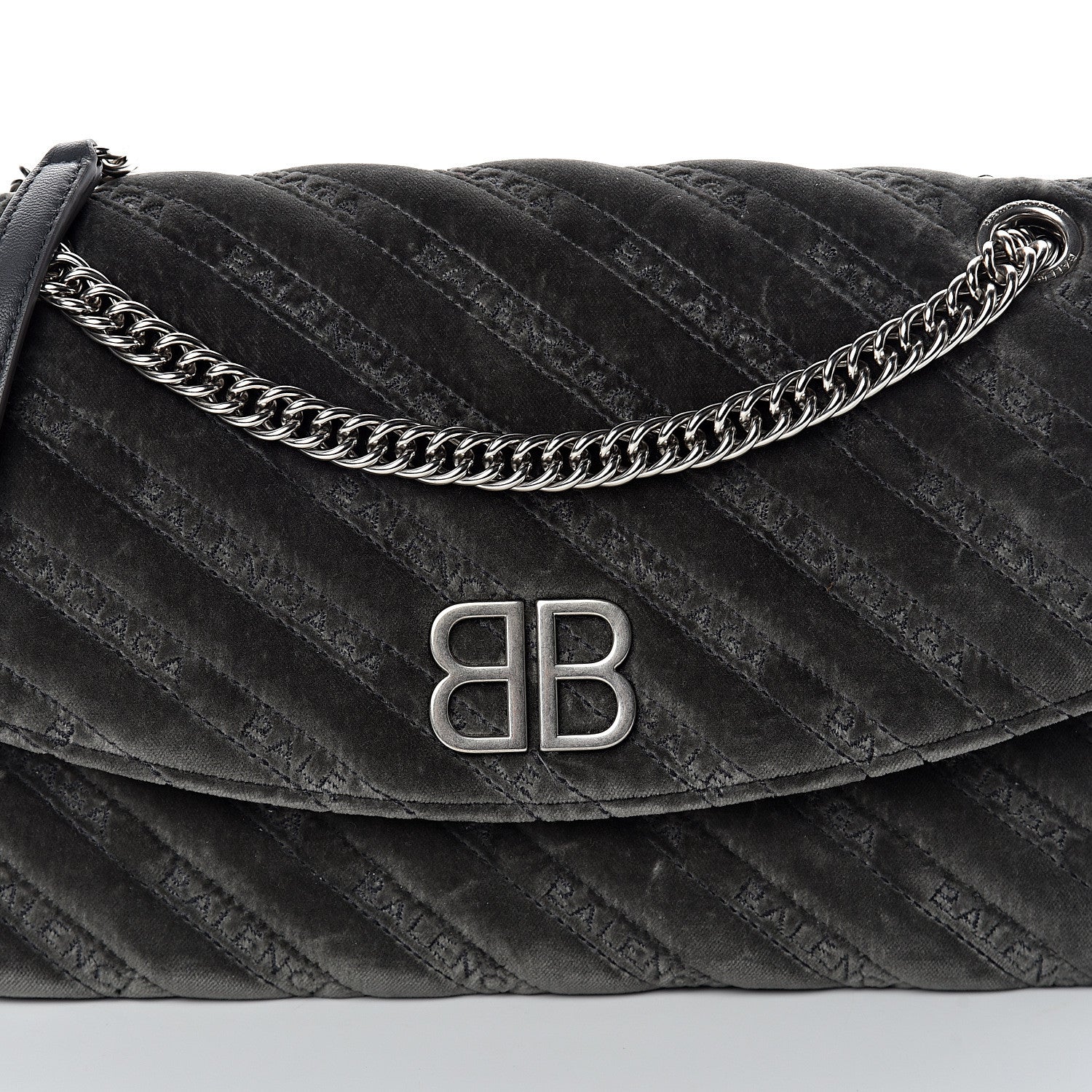 Balenciaga Velvet Logo Matelasse M BB Chain Shoulder Bag Gris 6 of 8