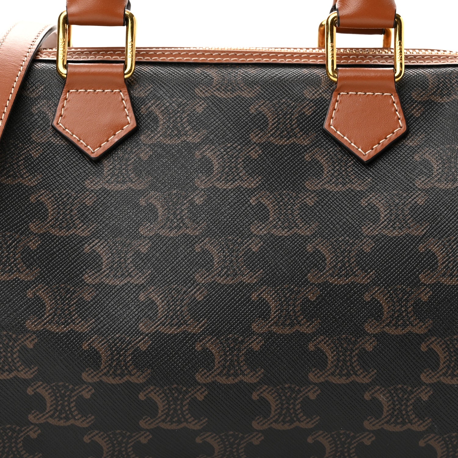 Celine Triomphe Canvas Calfskin Small Boston Bag Tan 7 of 10