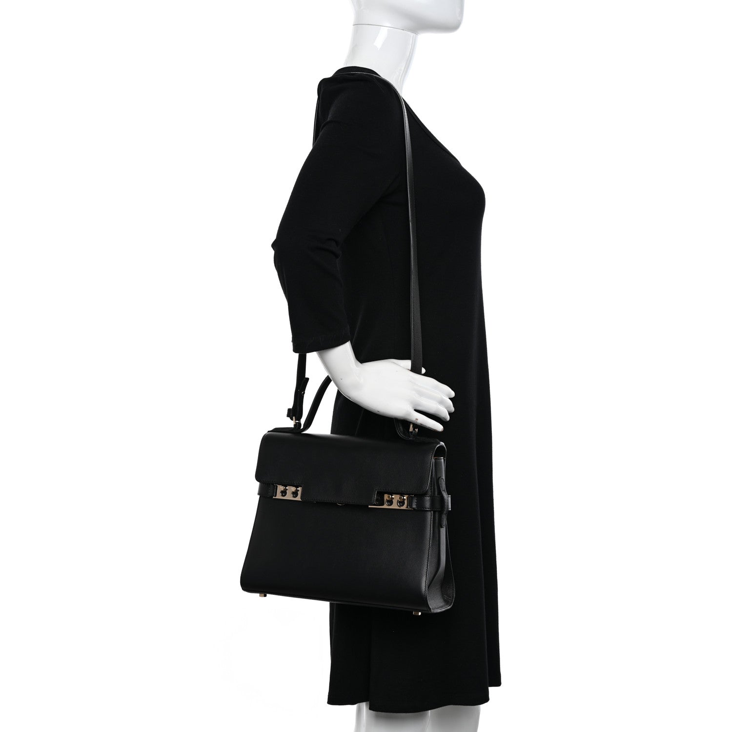 Delvaux Calfskin MM Tempete Satchel Black 2 of 10