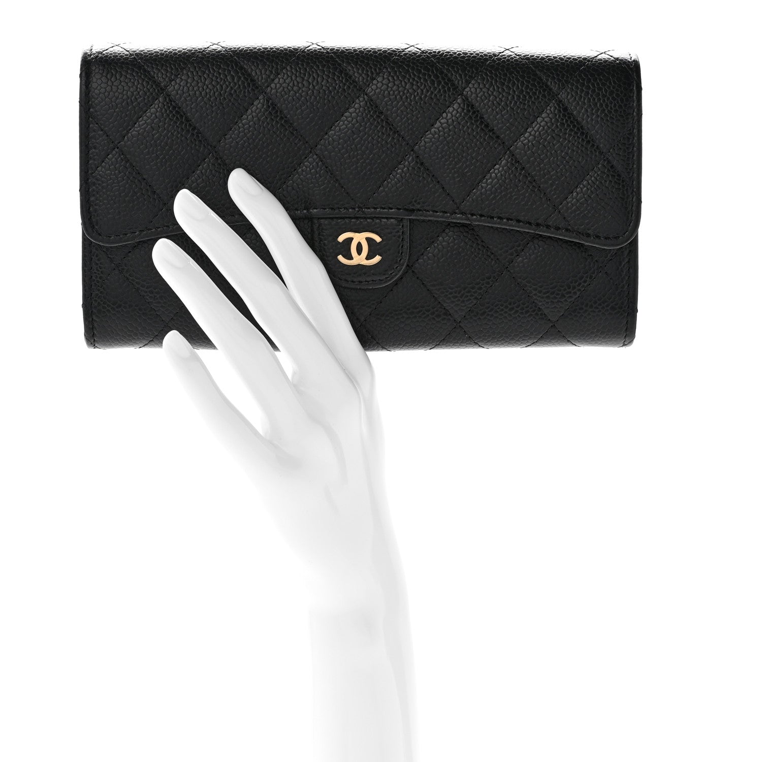 Chanel Caviar Quilted Large Gusset Flap Wallet Black 2 of 9