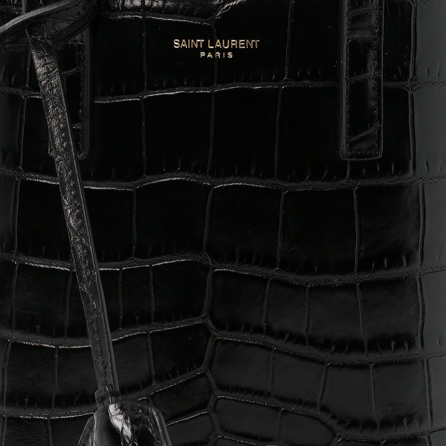 Calfskin Crocodile Embossed Paris Mini Toy Shopper Tote Black