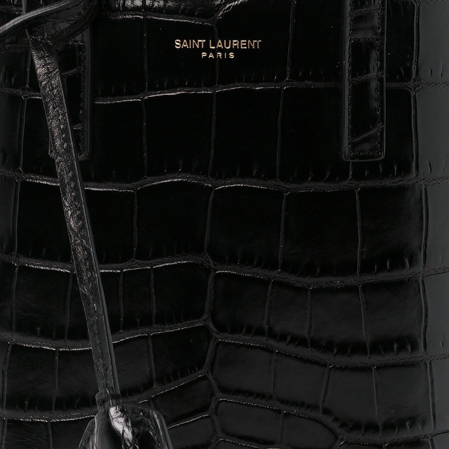 Saint Laurent Calfskin Crocodile Embossed Paris Mini Toy Shopper Tote Black 9 of 12