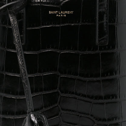 Saint Laurent Calfskin Crocodile Embossed Paris Mini Toy Shopper Tote Black 9 of 12
