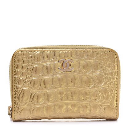Chanel Metallic Calfskin Crocodile Embossed Cocodile Zip Coin Case Gold 1 of 8