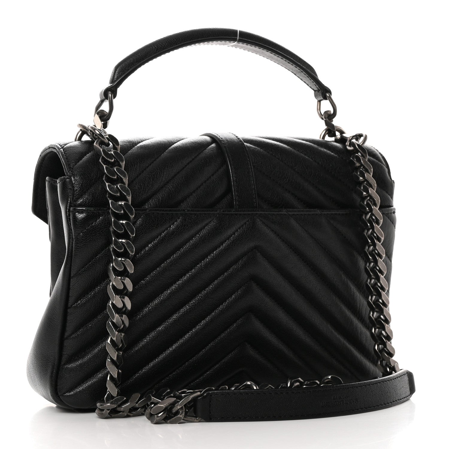 Saint Laurent Sheepskin Matelasse Chevron Monogram Medium College Bag Black 3 of 9