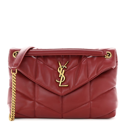 Saint Laurent Lambskin Quilted Small Loulou Puffer Monogram Chain Satchel Red 1 of 10