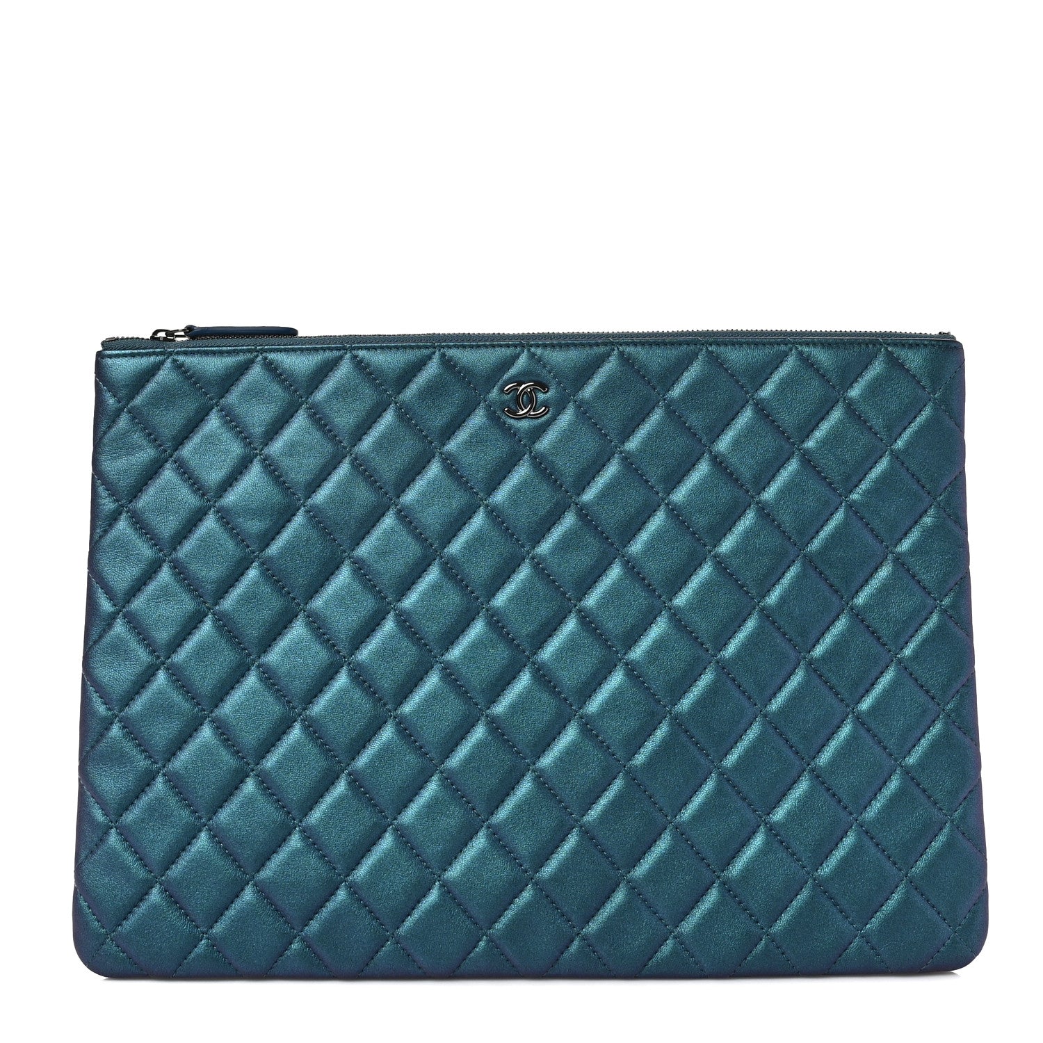 Chanel Iridescent Lambskin Quilted Large Cosmetic Case Turquoise 1 of 6