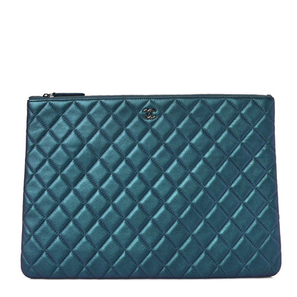 Chanel Iridescent Lambskin Quilted Large Cosmetic Case Turquoise 1 of 6
