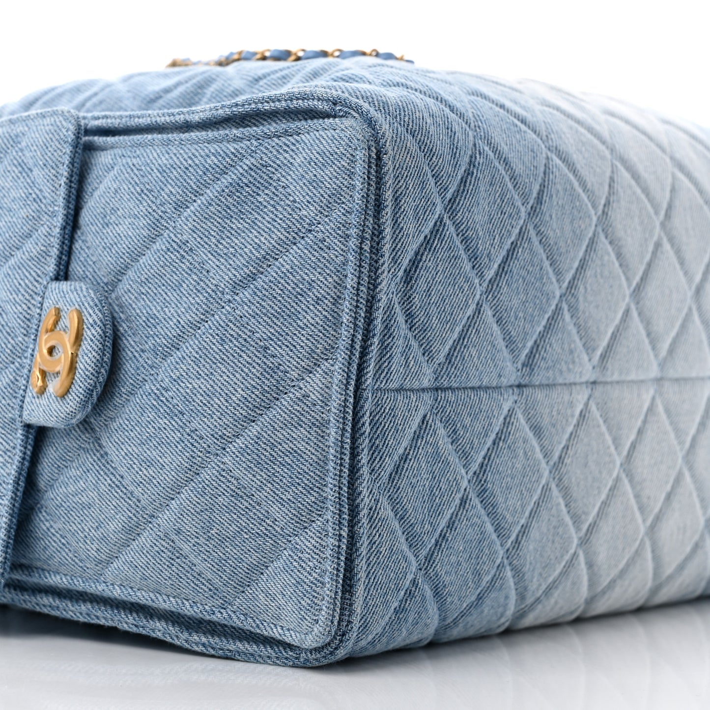 Washed Denim Quilted Medium Chanel 25 Handbag Blue