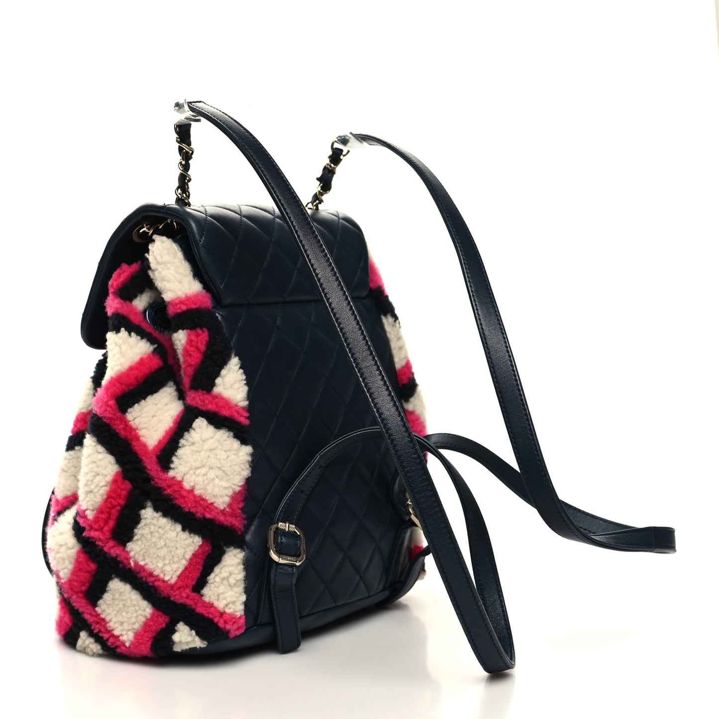 Lambskin Shearling Small Urban Spirit Backpack White Fuchsia Navy
