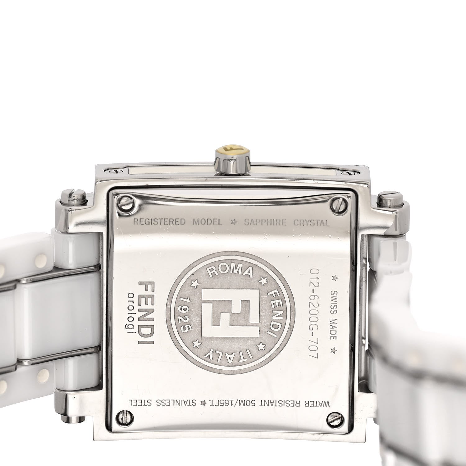 Fendi Stainless Steel Ceramic 30mm Quadro Quartz Watch White 4 of 5
