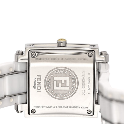 Fendi Stainless Steel Ceramic 30mm Quadro Quartz Watch White 4 of 5