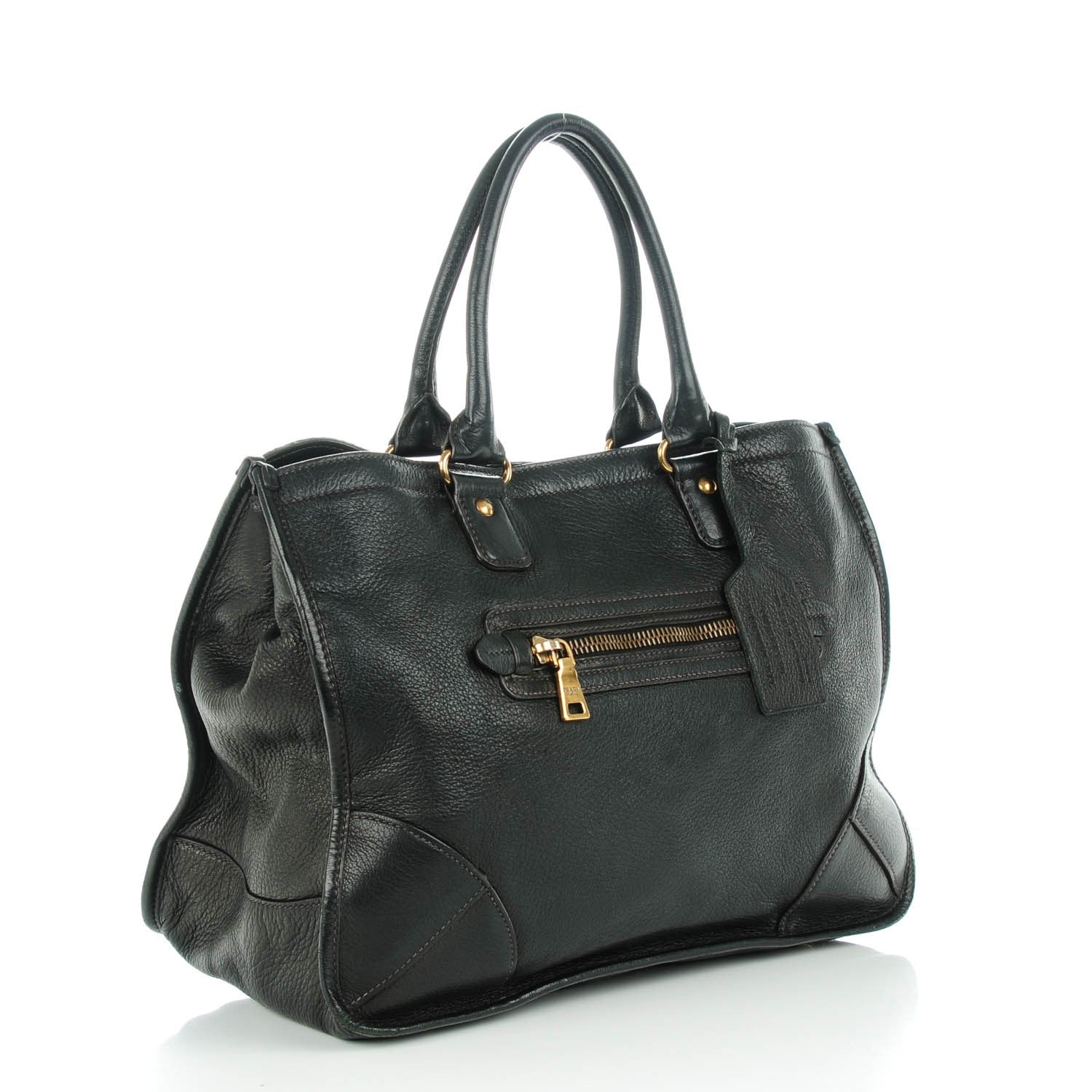 Prada Deerskin Zipper Detail Tote Black 3 of 8