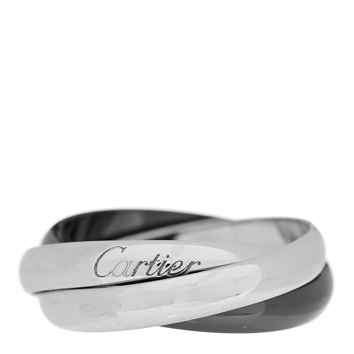 Cartier 18K White Gold Black Ceramic Trinity Ring 59 8.75 1 of 5