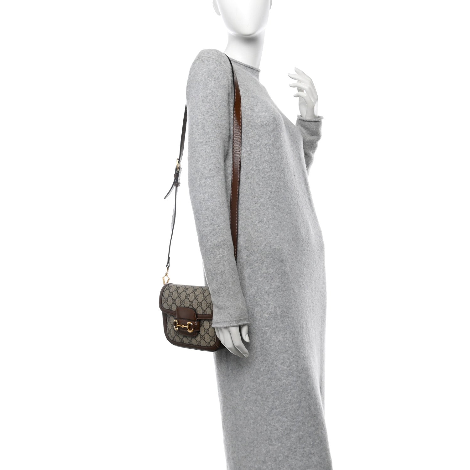 Gucci GG Supreme Monogram Web Mini Horsebit 1955 Shoulder Bag Beige Brown Sugar 2 of 11