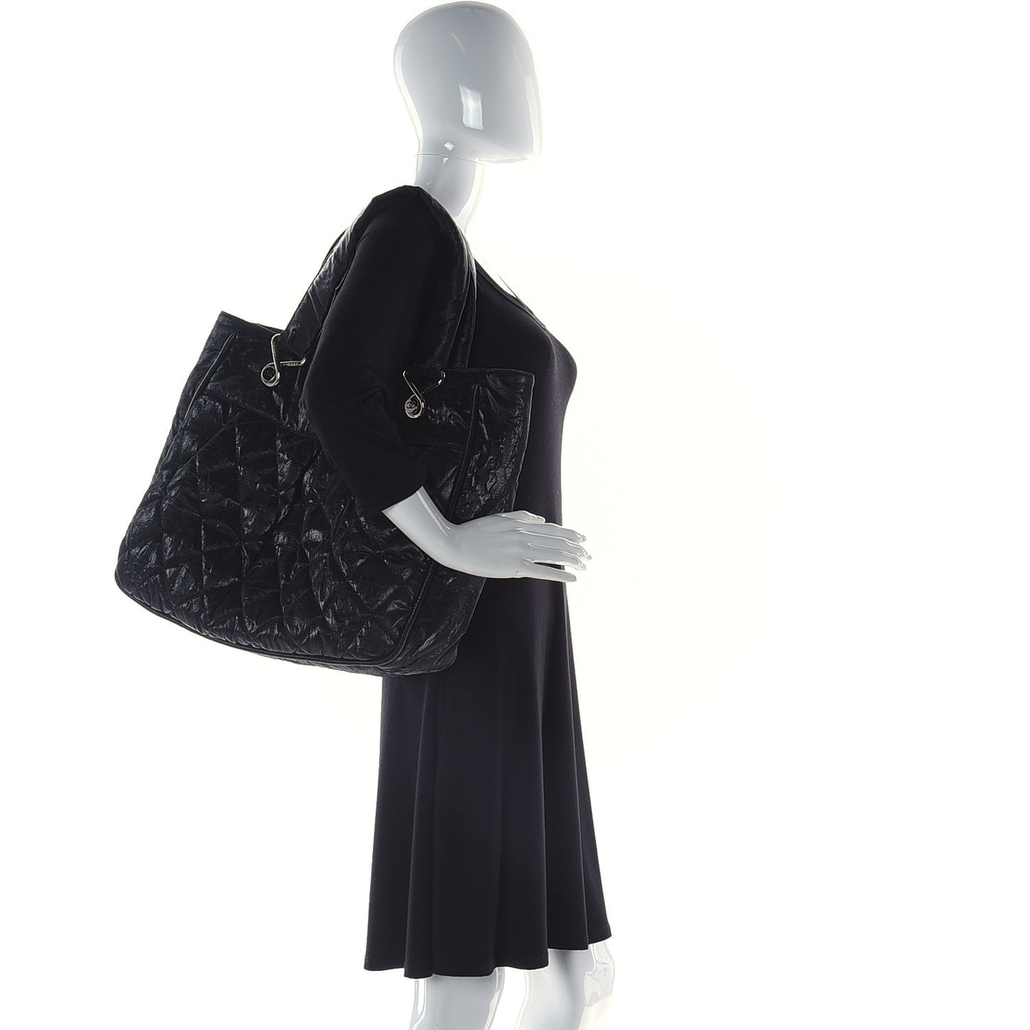 Crinkled Coated Canvas Le Marais Large Tote Black