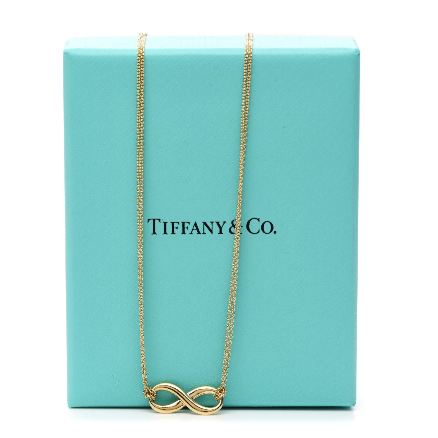 Tiffany 18K Yellow Gold Infinity Double Chain Pendant Necklace 6 of 6