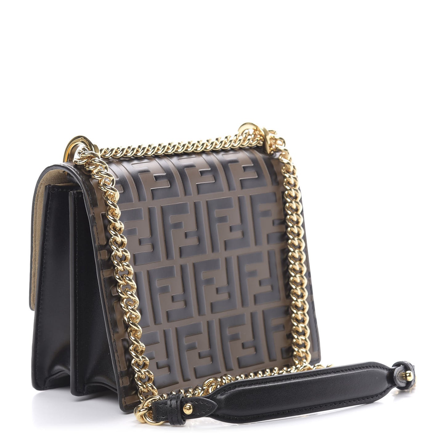 Vitello Liberty Bi-Color FF 1974 Embossed Small Kan U Shoulder Bag Maya Black