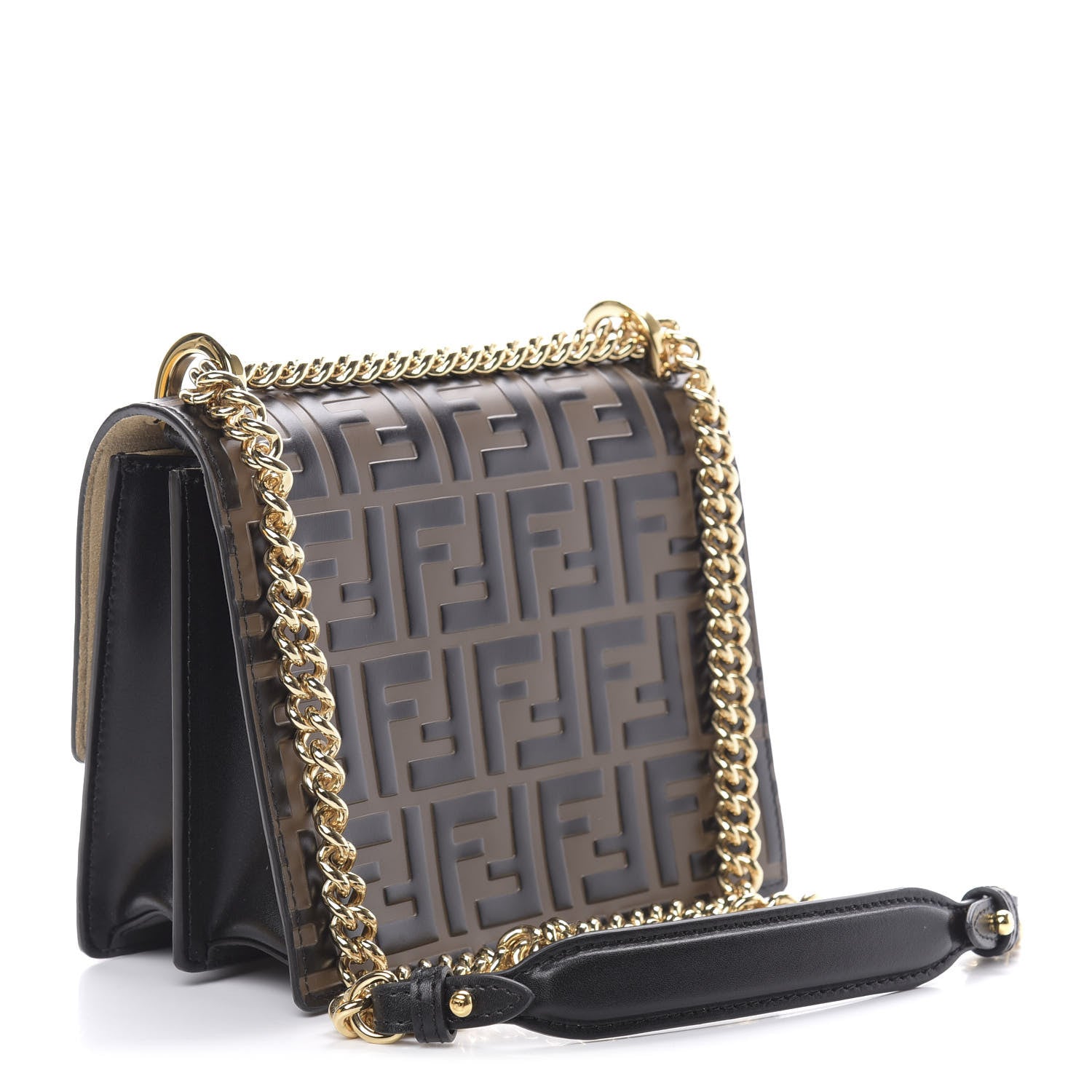 Fendi Vitello Liberty Bi-Color FF 1974 Embossed Small Kan U Shoulder Bag Maya Black 3 of 11