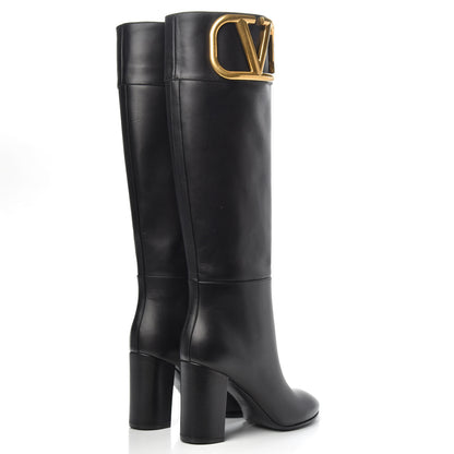 Valentino Garavani Calfskin VLOGO Knee High Boots 38 Black 4 of 7