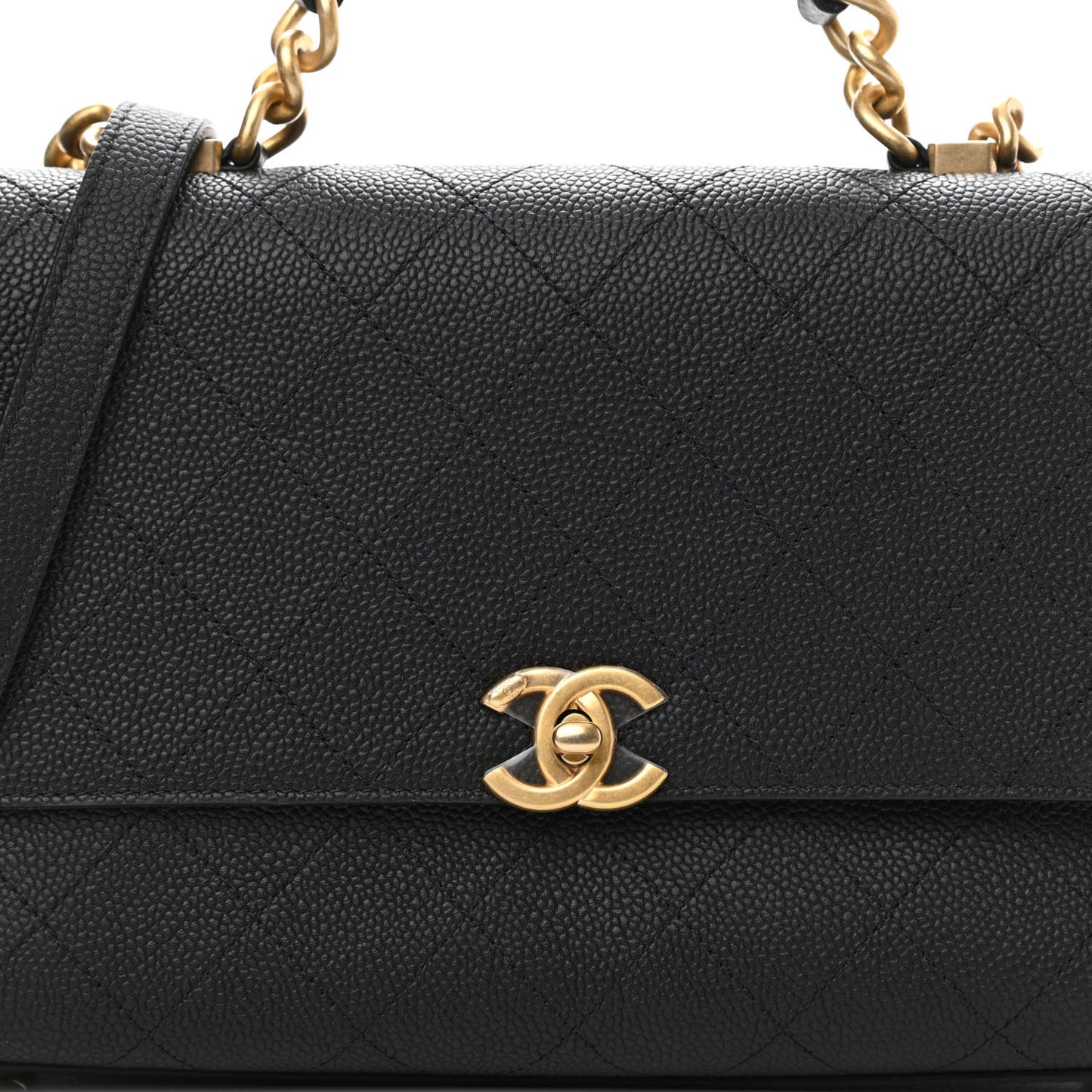 Grained Calfskin Small Stitched Flap Black