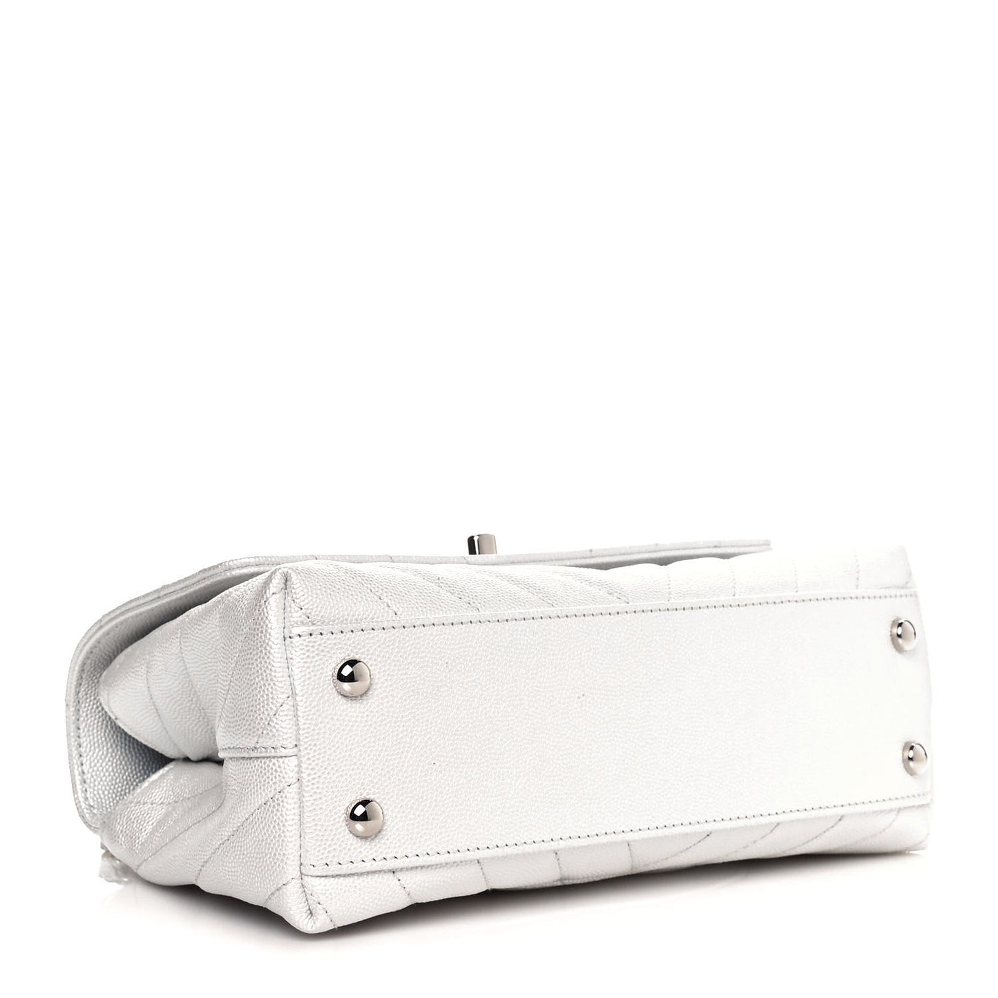 Iridescent Caviar Chevron Quilted Mini Coco Handle Flap White