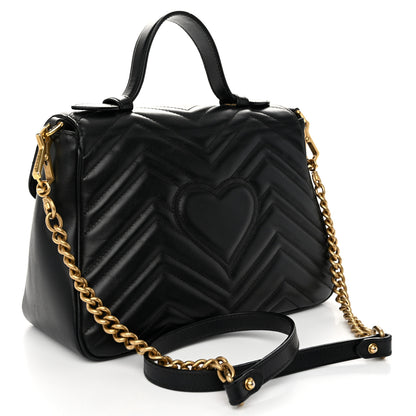 Gucci Calfskin Matelasse Small GG Marmont Top Handle Shoulder Bag Black 3 of 11