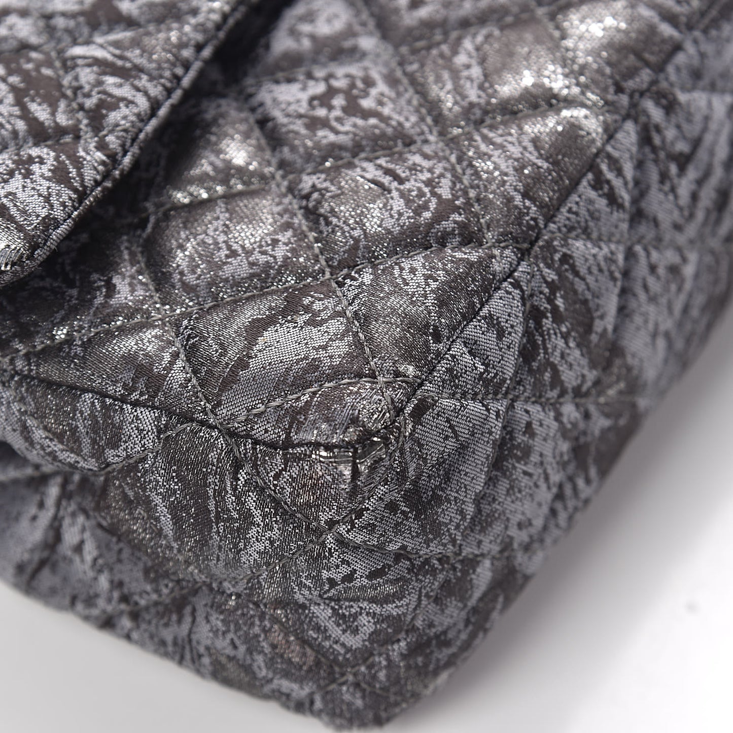 Metallic Brocade Quilted Medium Double Flap Dark Grey