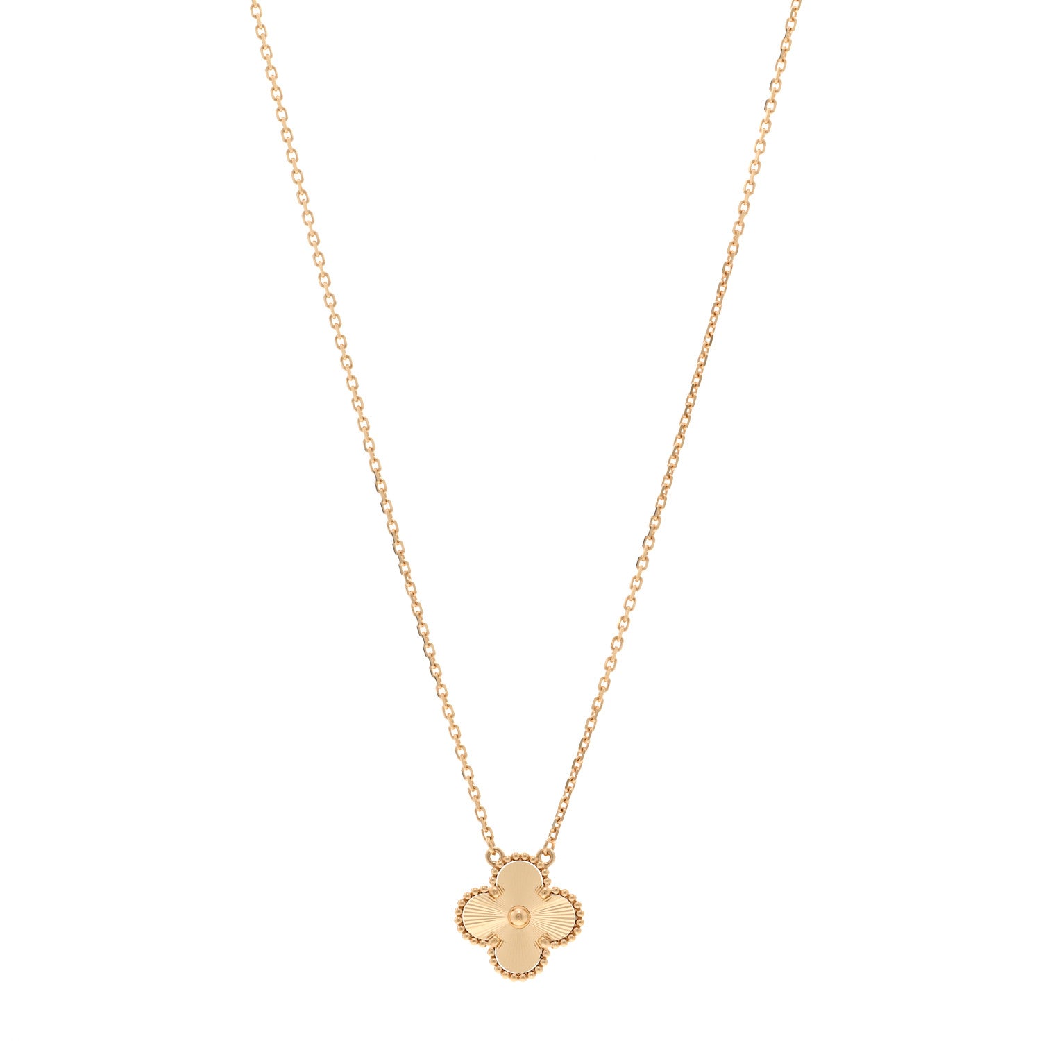 Van Cleef & Arpels 18K Yellow Gold Guilloché Vintage Alhambra Pendant Necklace 1 of 6